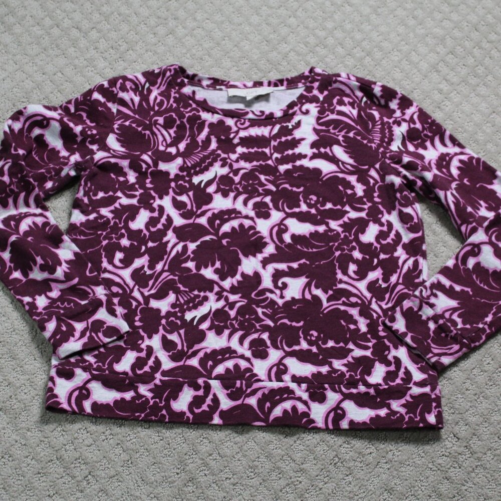 Ann Taylor LOFT Size M Crewneck French Terry Maroon Pink Grey Sweatshirt